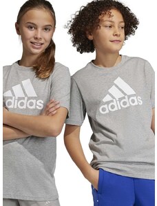 Otroška bombažna kratka majica adidas U BL siva barva
