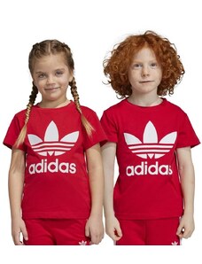 Otroška bombažna kratka majica adidas Originals TREFOIL rdeča barva