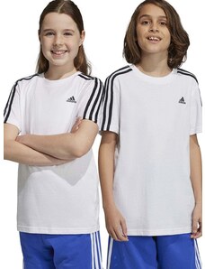 Otroška bombažna kratka majica adidas U 3S bela barva