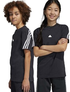Otroška bombažna kratka majica adidas U FI 3S črna barva