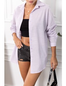 armonika Women's Lilac Striped Look Oversized Long Basic Shirt