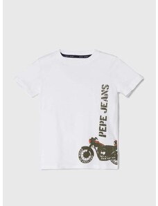 Otroška bombažna kratka majica Pepe Jeans ROBERT bela barva