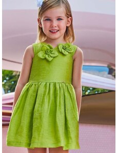 Otroška obleka z mešanico lanu Mayoral zelena barva