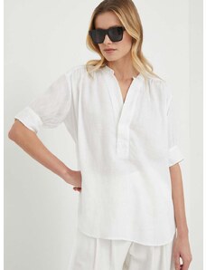Lanena bluza Polo Ralph Lauren bela barva