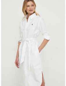 Bombažna obleka Polo Ralph Lauren bela barva