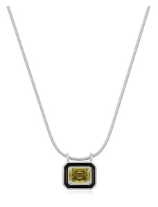 LUV AJ Bezel Pendant Necklace - Black - Silver