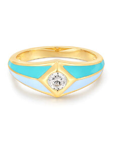 LUV AJ Pyramid Stud Signet Ring - Blue - Gold