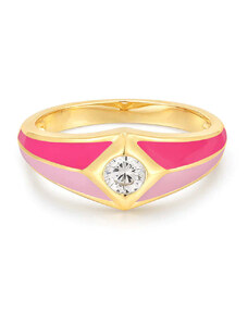LUV AJ Pyramid Stud Signet Ring - Pink - Gold
