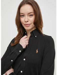Bombažna srajca Polo Ralph Lauren ženska, črna barva