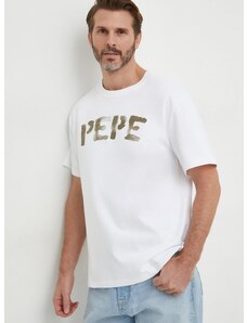 Bombažna kratka majica Pepe Jeans moški, bela barva
