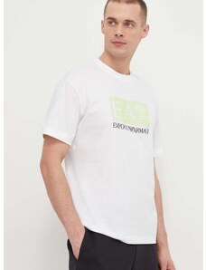 Bombažna kratka majica EA7 Emporio Armani moški, bela barva