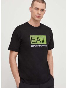 Bombažna kratka majica EA7 Emporio Armani moški, črna barva