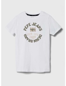 Otroška bombažna kratka majica Pepe Jeans RONAL bela barva
