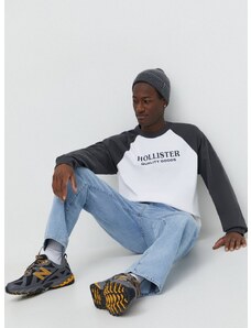 Bombažna majica z dolgimi rokavi Hollister Co. siva barva