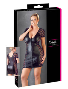 Cottelli Plus Size - kombinirana obleka s pentljo in čipko (črna)
