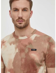 Bombažna kratka majica Calvin Klein moški, bež barva