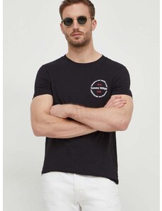 Bombažna kratka majica Tommy Hilfiger moški, črna barva