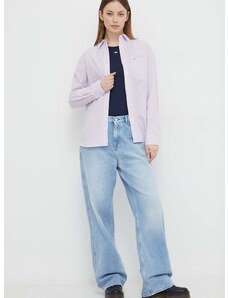 Srajca s primesjo lanu Tommy Jeans vijolična barva
