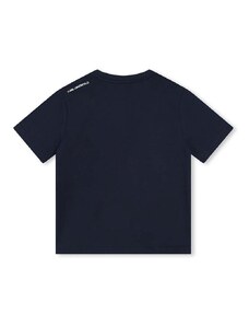 Otroška bombažna kratka majica Karl Lagerfeld mornarsko modra barva