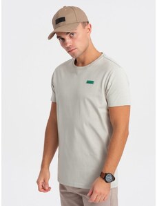 Ombre Clothing Edinstvena svetlo siva bombažna majica z našitkom V2 TSCT-0151