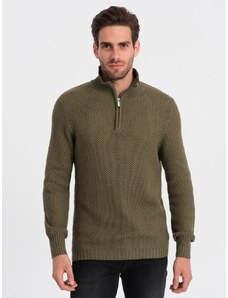 Ombre Clothing Eleganten moški pulover v olivno zeleni barvi V6 SWZS-0105