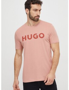 Bombažna kratka majica HUGO moški, roza barva