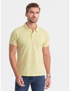 Ombre Clothing Bombažna rumena polo majica z nežnim napisom V4 S1746