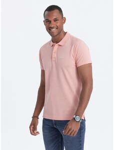 Ombre Clothing Bombažna rožnata polo majica z nežnim napisom V5 S1746