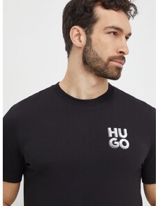Bombažna kratka majica HUGO moški, črna barva