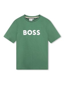 Otroška bombažna kratka majica BOSS zelena barva