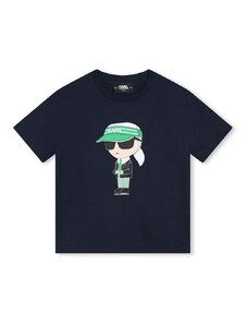 Otroška bombažna kratka majica Karl Lagerfeld mornarsko modra barva