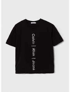 Otroška bombažna kratka majica Calvin Klein Jeans črna barva