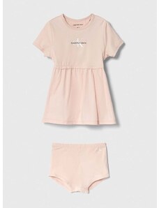 Obleka za dojenčka Calvin Klein Jeans roza barva