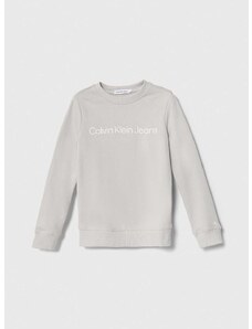 Otroški bombažen pulover Calvin Klein Jeans siva barva