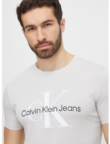 Bombažna kratka majica Calvin Klein Jeans moški, siva barva