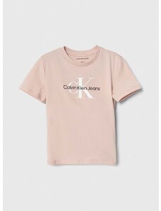 Otroška kratka majica Calvin Klein Jeans roza barva