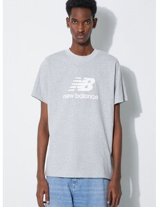 Bombažna kratka majica New Balance Essentials Cotton moška, siva barva, MT41502AG