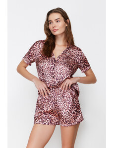 Trendyol Multi Color Leopard Patterned Satin Shirt-Shorts Woven Pajamas Set