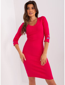 Fashionhunters Fuchsia fitted dress with a patch on the sleeve
