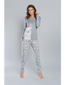 Italian Fashion Peru pajamas with long sleeves, long trousers - melange/melange rose print