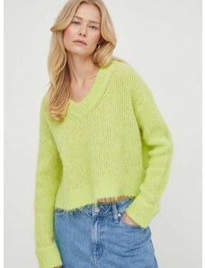 Volnen pulover American Vintage ženski, zelena barva