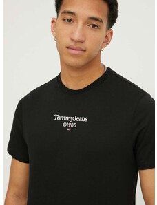 Bombažna kratka majica Tommy Jeans moški, črna barva