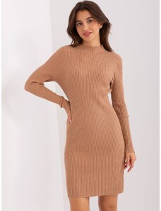 Fashionhunters Camel dress made of ribbed knitted fabric