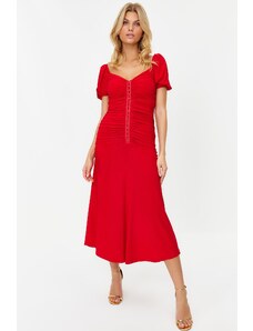 Trendyol Red Fitted Knitted Sling Stylish Evening Dress
