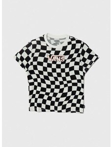 Otroška bombažna kratka majica Vans WARPED 66 CHECK CREW črna barva