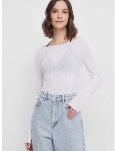 Majica z dolgimi rokavi Calvin Klein Jeans ženski, bela barva