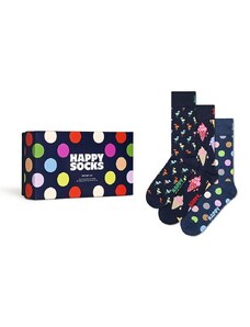 Nogavice Happy Socks Gift Box Navy 3-pack mornarsko modra barva