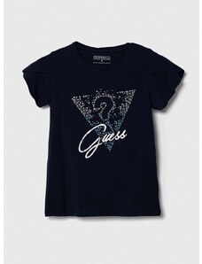 Otroška kratka majica Guess mornarsko modra barva