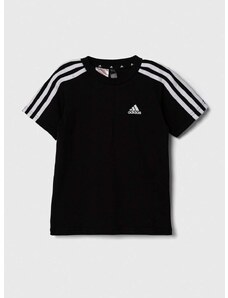 Otroška bombažna kratka majica adidas LK 3S CO črna barva