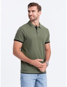 Ombre Clothing Brezčasna moška olivno zelena polo majica V6 POSS-0113